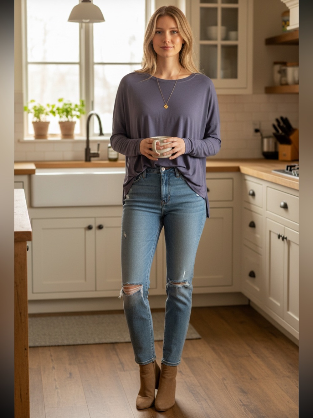 MPG Lavender dusty purple Long Sleeve Relaxed Tee S M